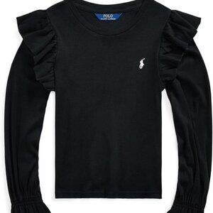 Polo Ralph Lauren Kids Black  Ruffled Cotton-Modal Long-Sleeve Top Size 7 NWT